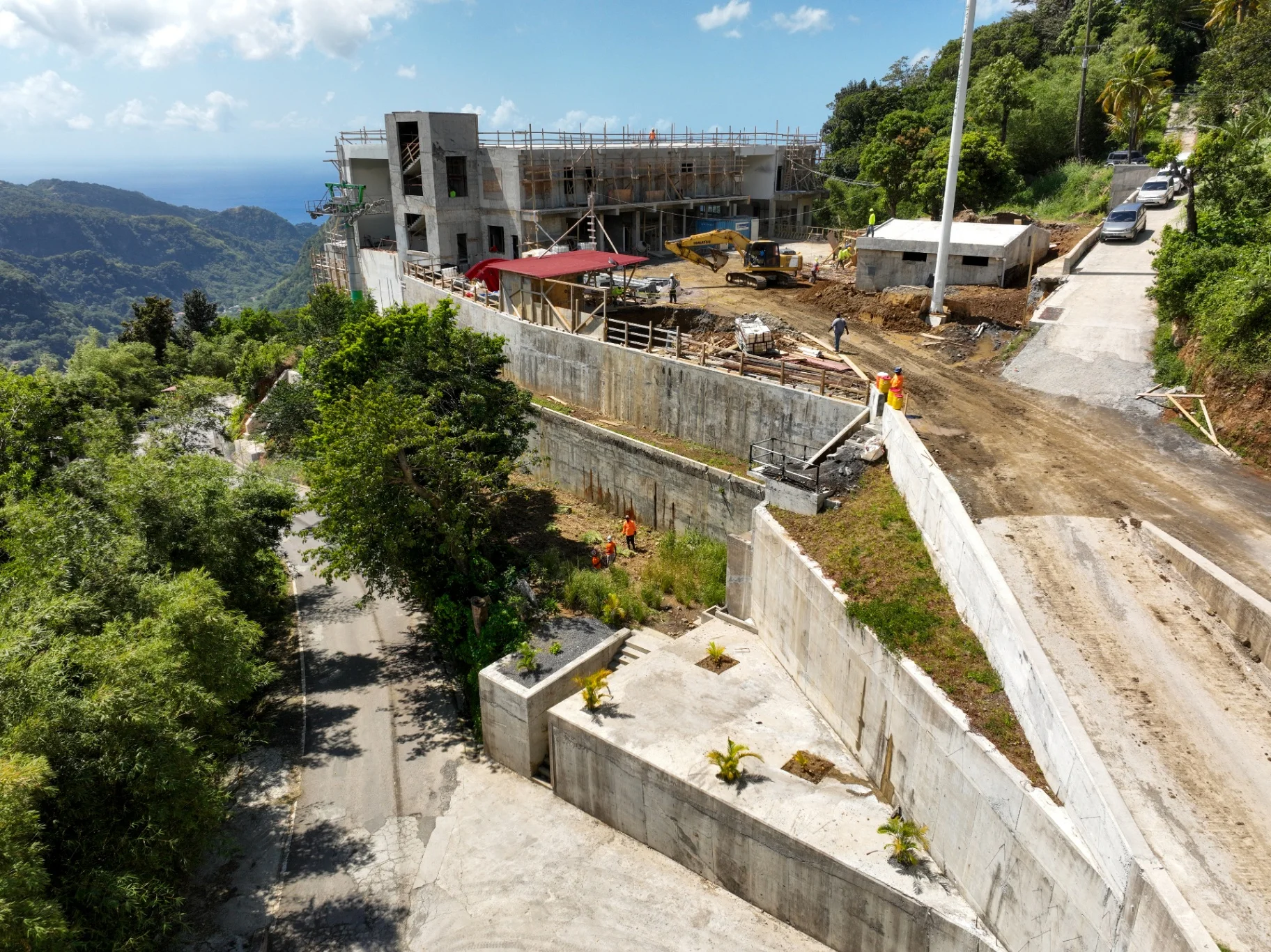 Construction advances steadily at the Dominica Cable Car Bottom Station
