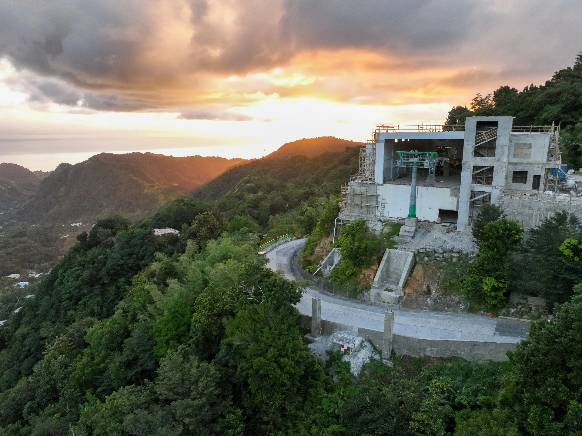 The Bottom Station takes shape against Dominica’s mountain landscape