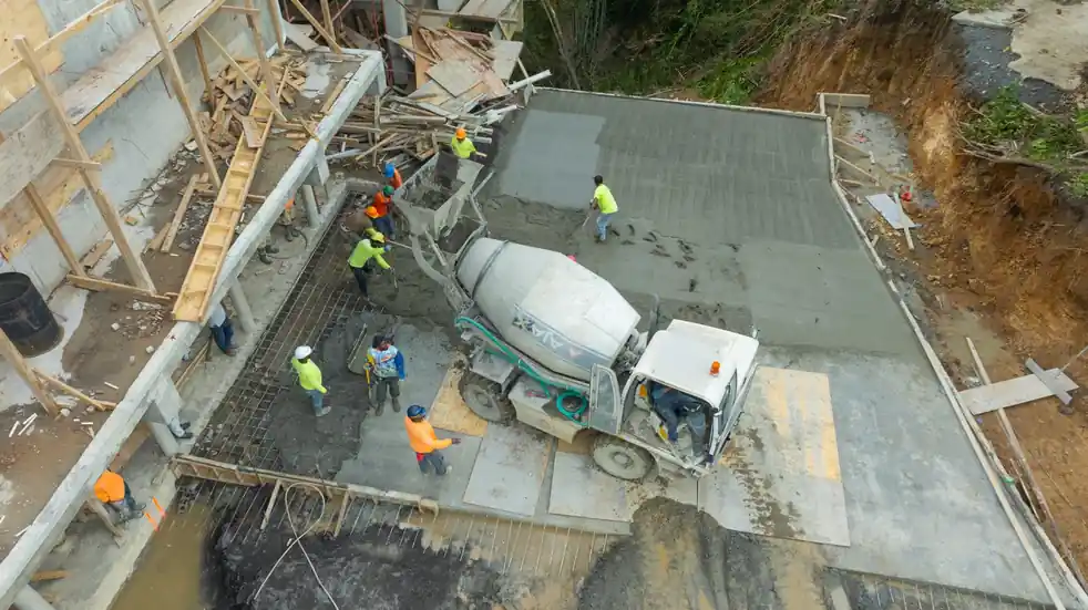 Aerial view of the concrete pour for the Bottom station deck